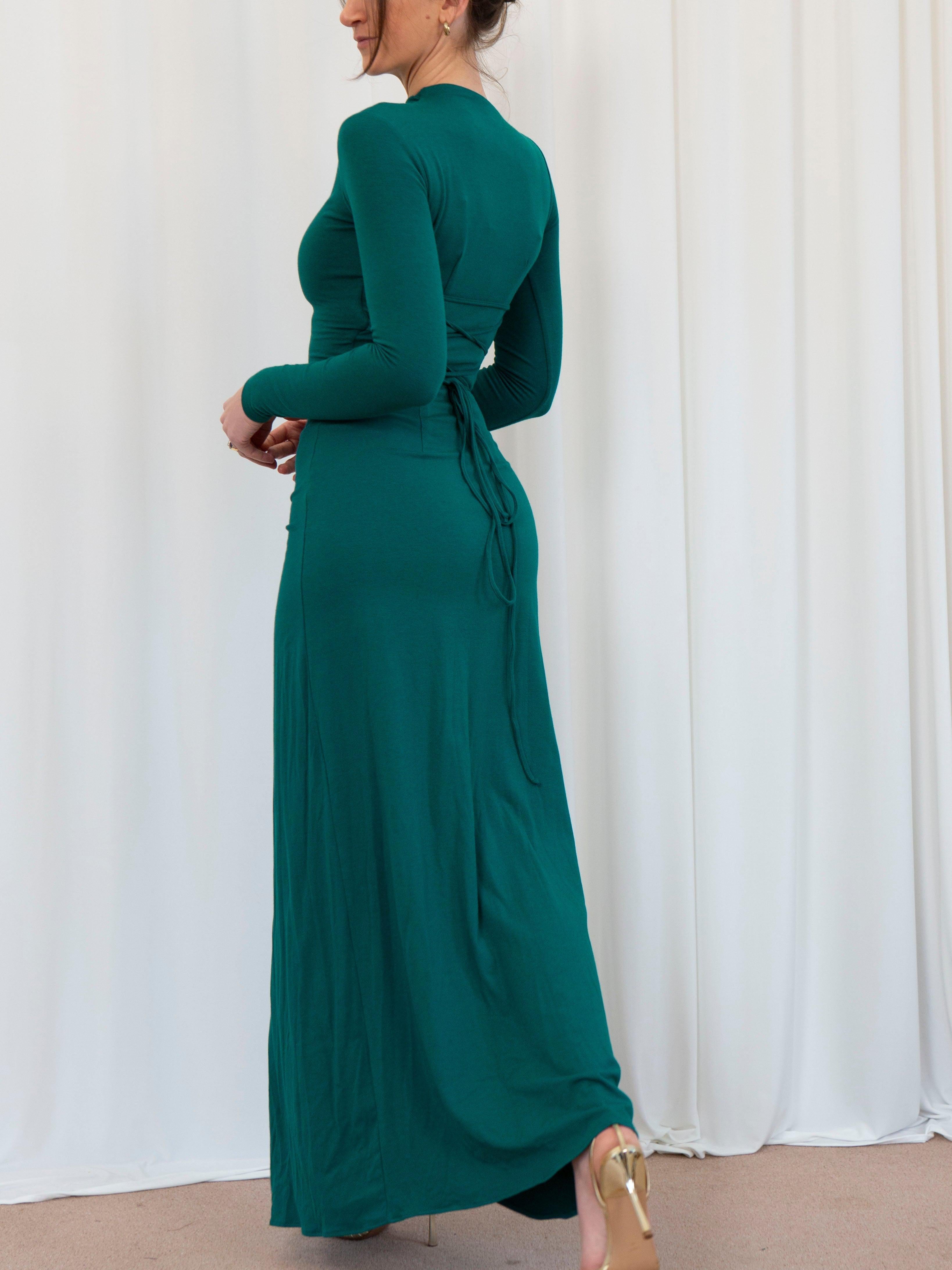 Veneta – Draped elegant stretch – Long-sleeve gown-10174725062983-Ivory Ombre
