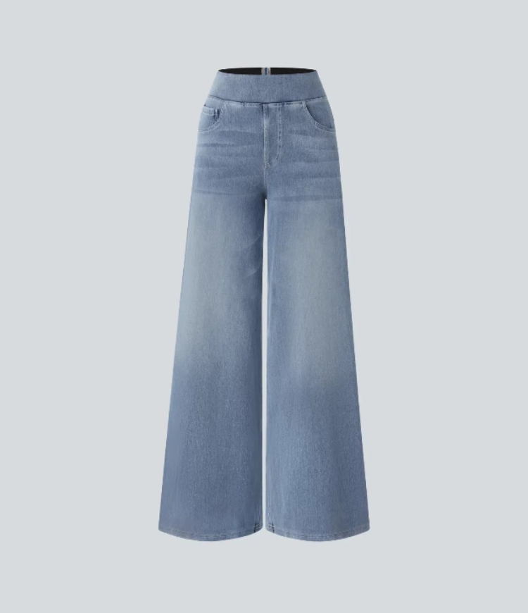 Verenza – High waist comfort – Wide leg jeans-10174856626503-Ivory Ombre