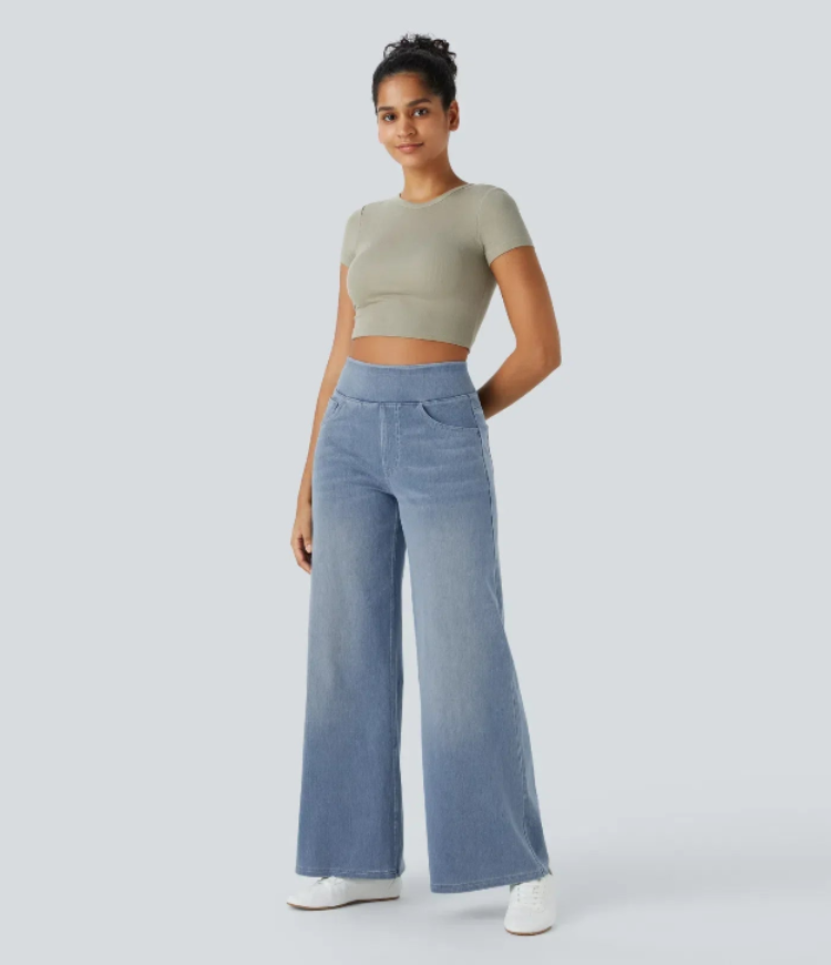 Verenza – High waist comfort – Wide leg jeans-10174856626503-Ivory Ombre