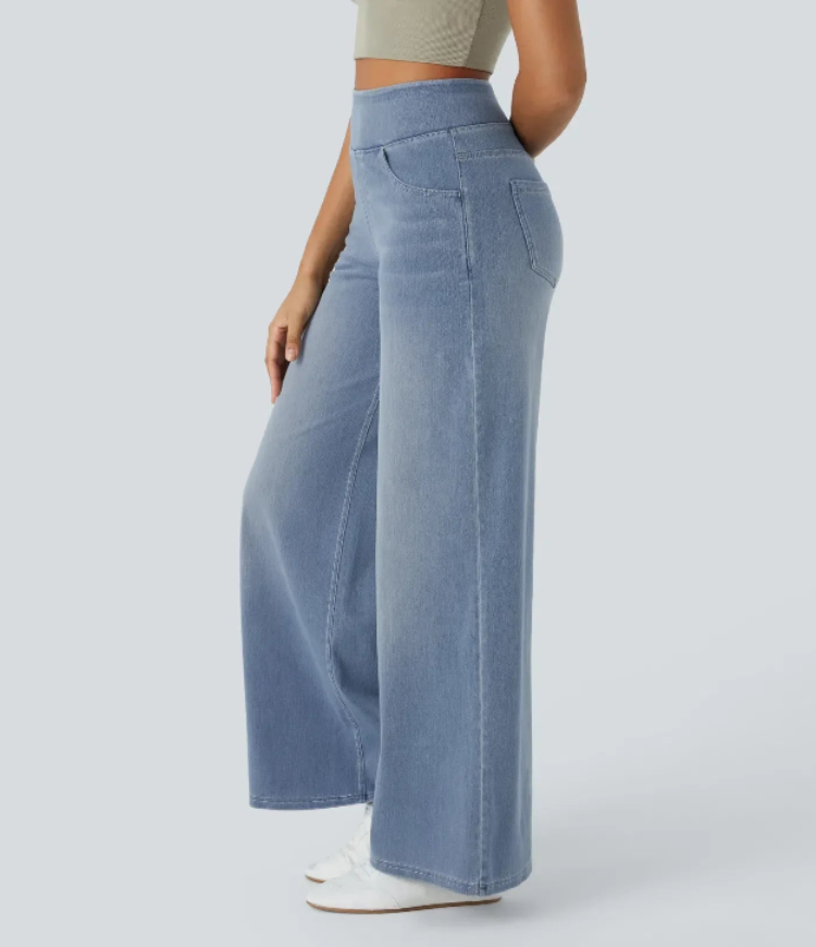 Verenza – High waist comfort – Wide leg jeans-10174856626503-Ivory Ombre