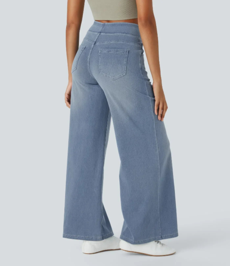 Verenza – High waist comfort – Wide leg jeans-10174856626503-Ivory Ombre