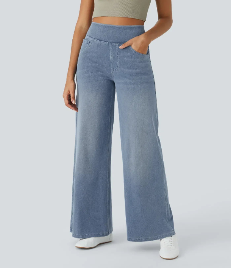 Verenza – High waist comfort – Wide leg jeans-10174856626503-Ivory Ombre
