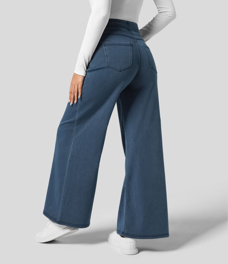 Verenza – High waist comfort – Wide leg jeans-10174856626503-Ivory Ombre