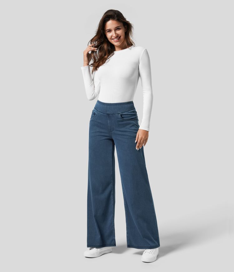 Verenza – High waist comfort – Wide leg jeans-10174856626503-Ivory Ombre