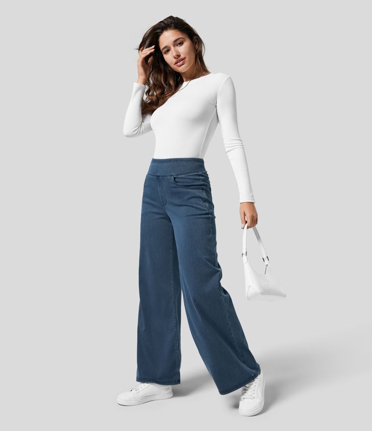 Verenza – High waist comfort – Wide leg jeans-10174856626503-Ivory Ombre