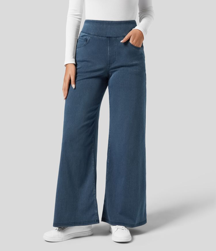 Verenza – High waist comfort – Wide leg jeans-10174856626503-Ivory Ombre
