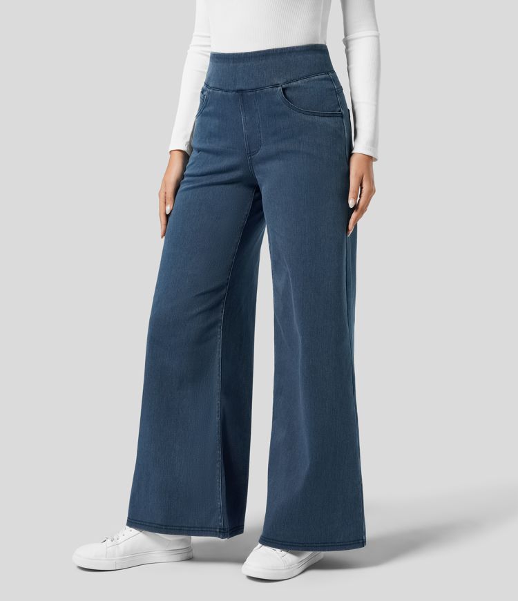 Verenza – High waist comfort – Wide leg jeans-10174856626503-Ivory Ombre