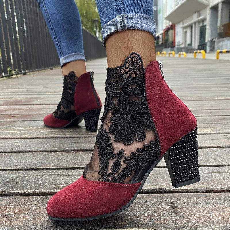 Viviana – Floral mesh – Ankle boots-10174759600455-Ivory Ombre
