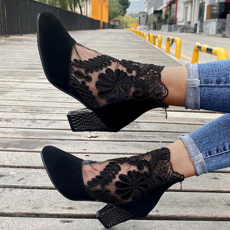 Viviana – Floral mesh – Ankle boots-10174759600455-Ivory Ombre