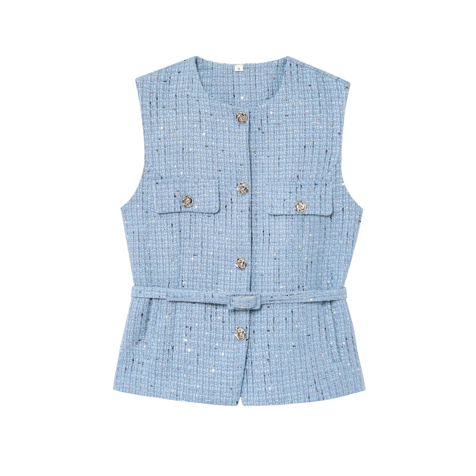 Zaira – Textured button detail – Tweed vest top-10174746198343-Ivory Ombre