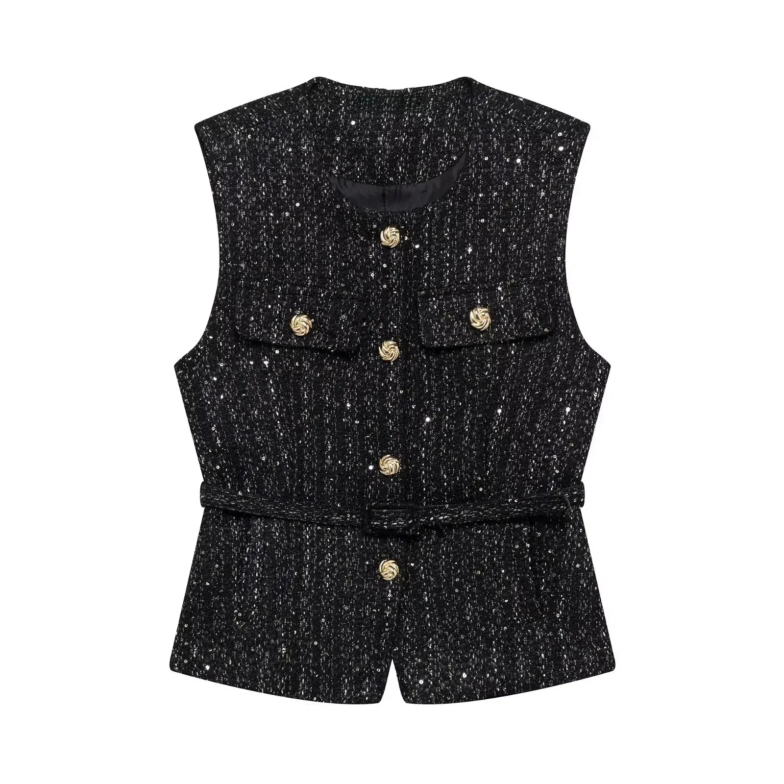 Zaira – Textured button detail – Tweed vest top-10174746198343-Ivory Ombre