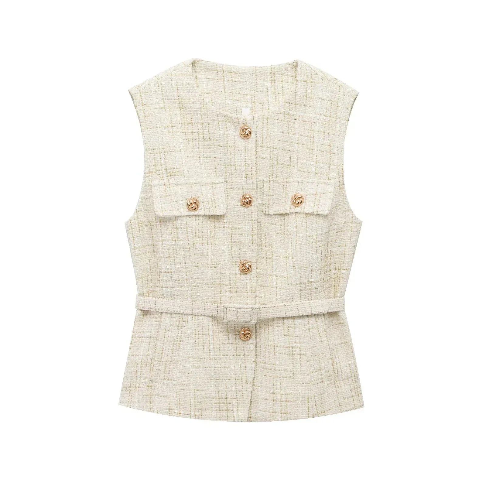 Zaira – Textured button detail – Tweed vest top-10174746198343-Ivory Ombre
