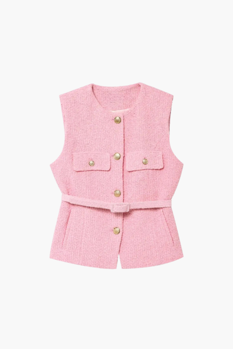 Zaira – Textured button detail – Tweed vest top-10174746198343-Ivory Ombre