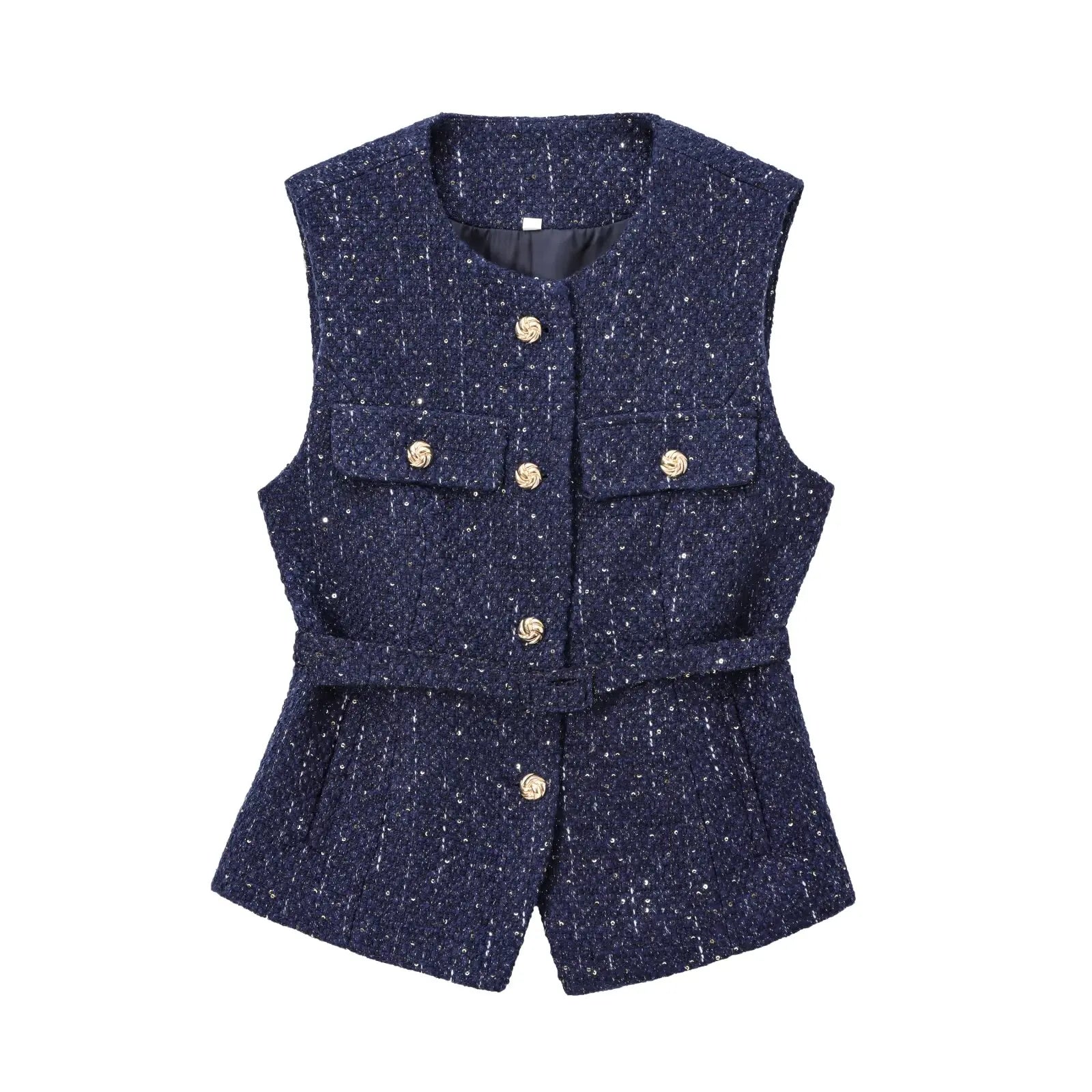 Zaira – Textured button detail – Tweed vest top-10174746198343-Ivory Ombre