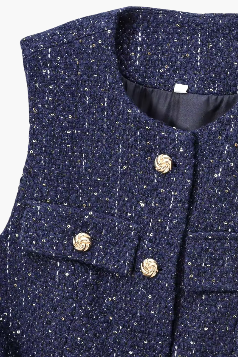 Zaira – Textured button detail – Tweed vest top-10174746198343-Ivory Ombre