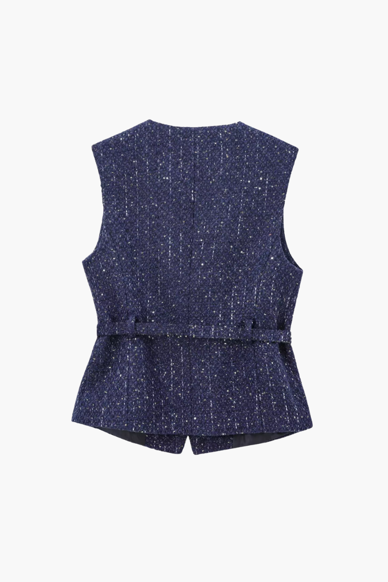 Zaira – Textured button detail – Tweed vest top-10174746198343-Ivory Ombre