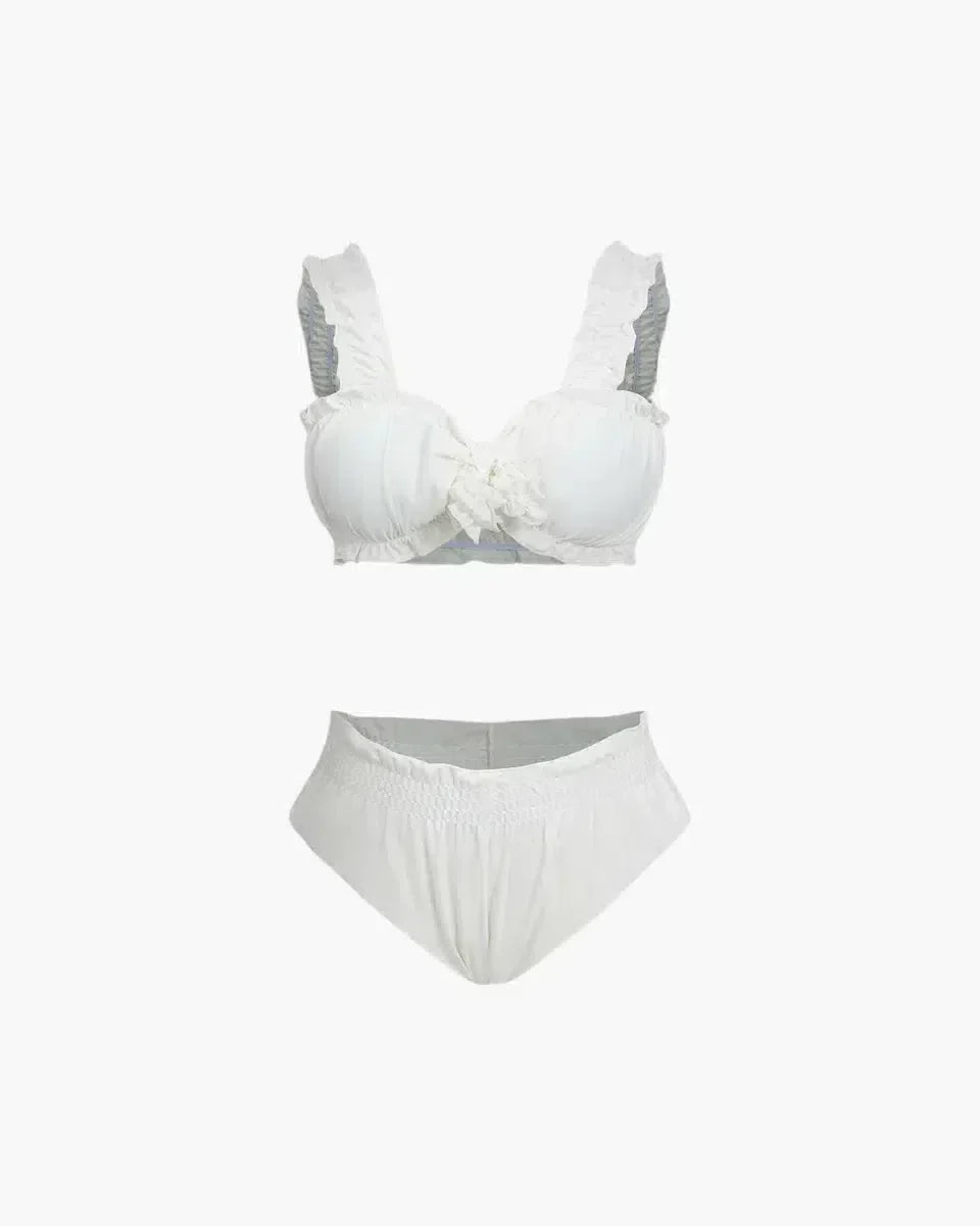 Ziraya – Feminine design – Frill trim bikini set-10174708580679-Ivory Ombre