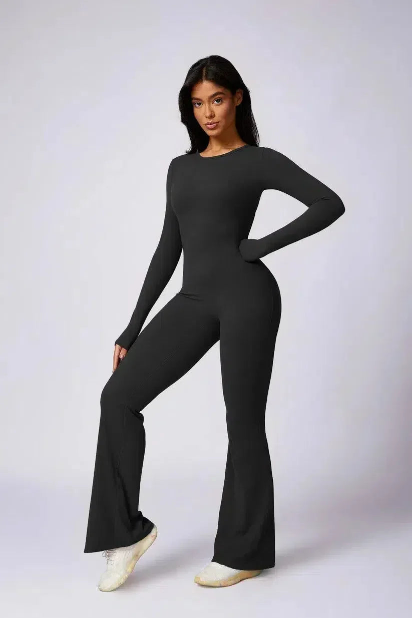 Zorina – Round neckline – Seamless gym jumpsuit-10174778868039-Ivory Ombre