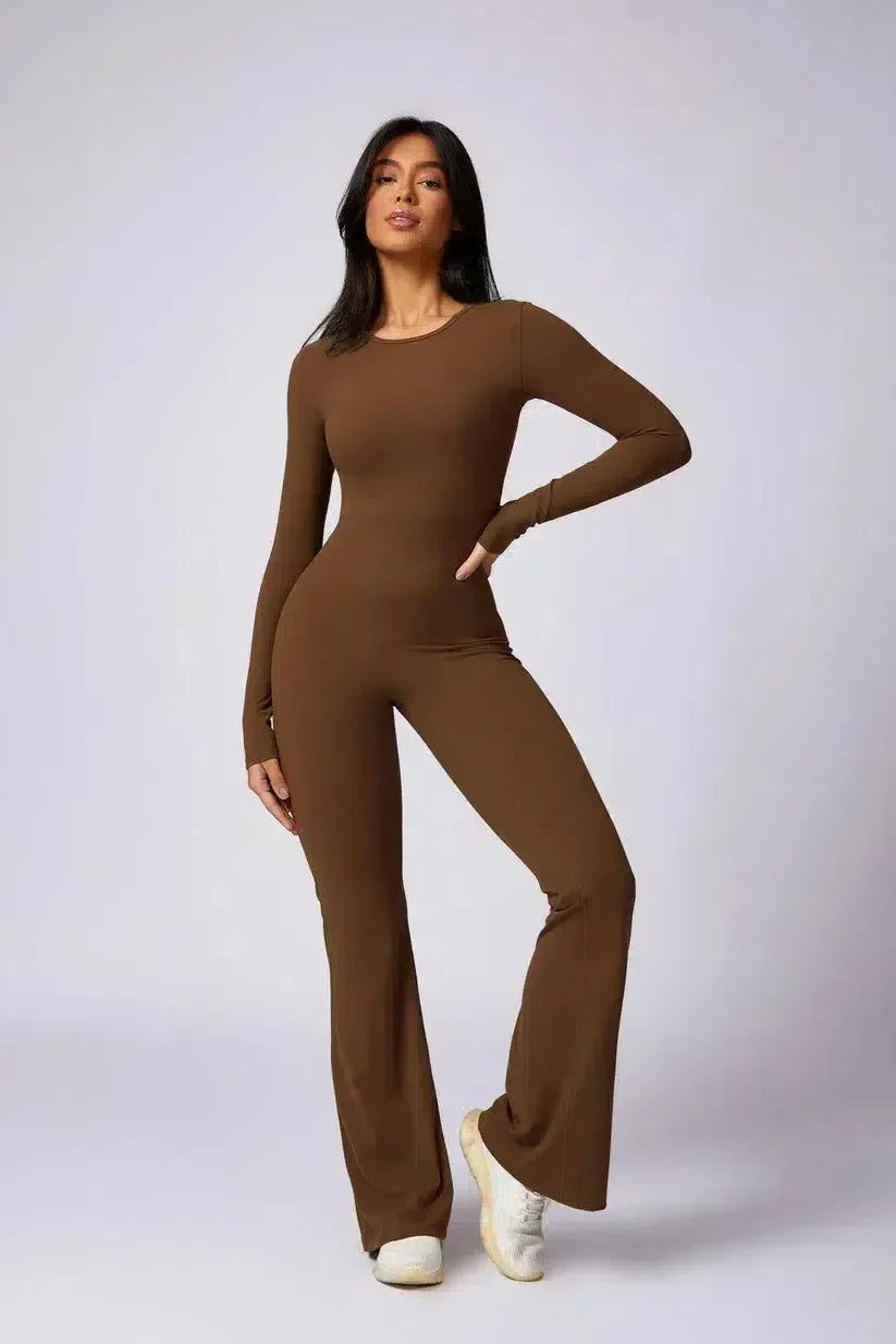 Zorina – Round neckline – Seamless gym jumpsuit-10174778868039-Ivory Ombre
