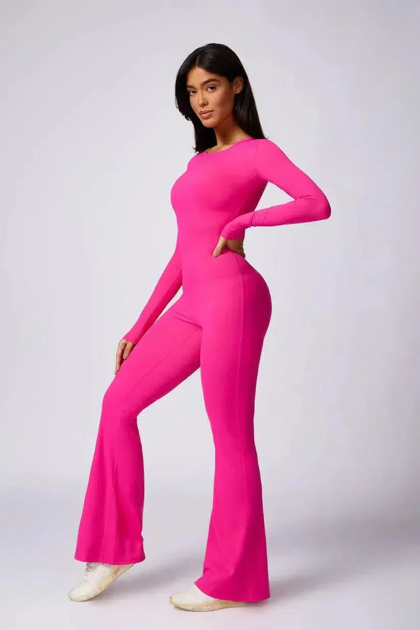 Zorina – Round neckline – Seamless gym jumpsuit-10174778868039-Ivory Ombre