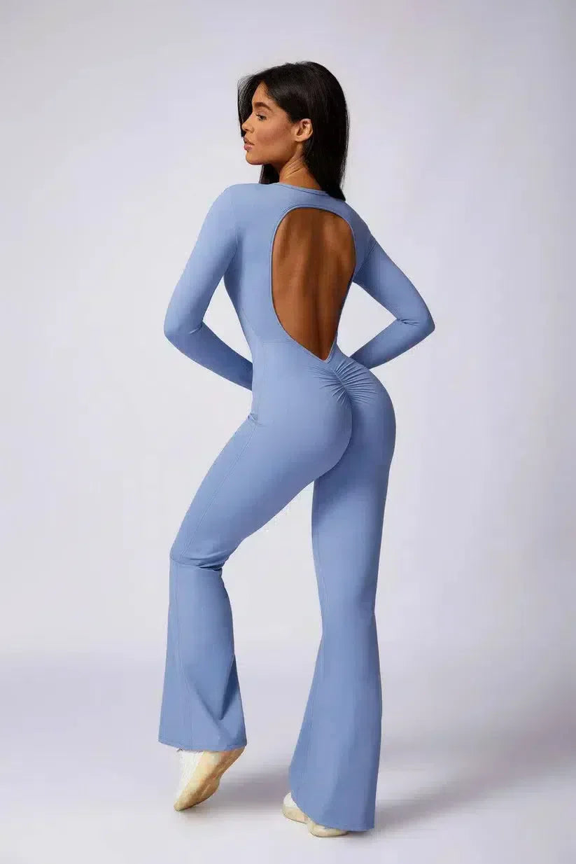 Zorina – Round neckline – Seamless gym jumpsuit-10174778868039-Ivory Ombre