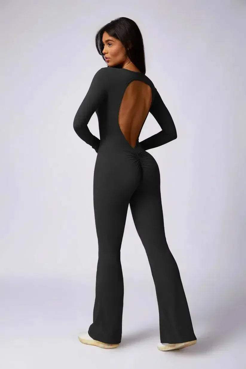 Zorina – Round neckline – Seamless gym jumpsuit-10174778868039-Ivory Ombre