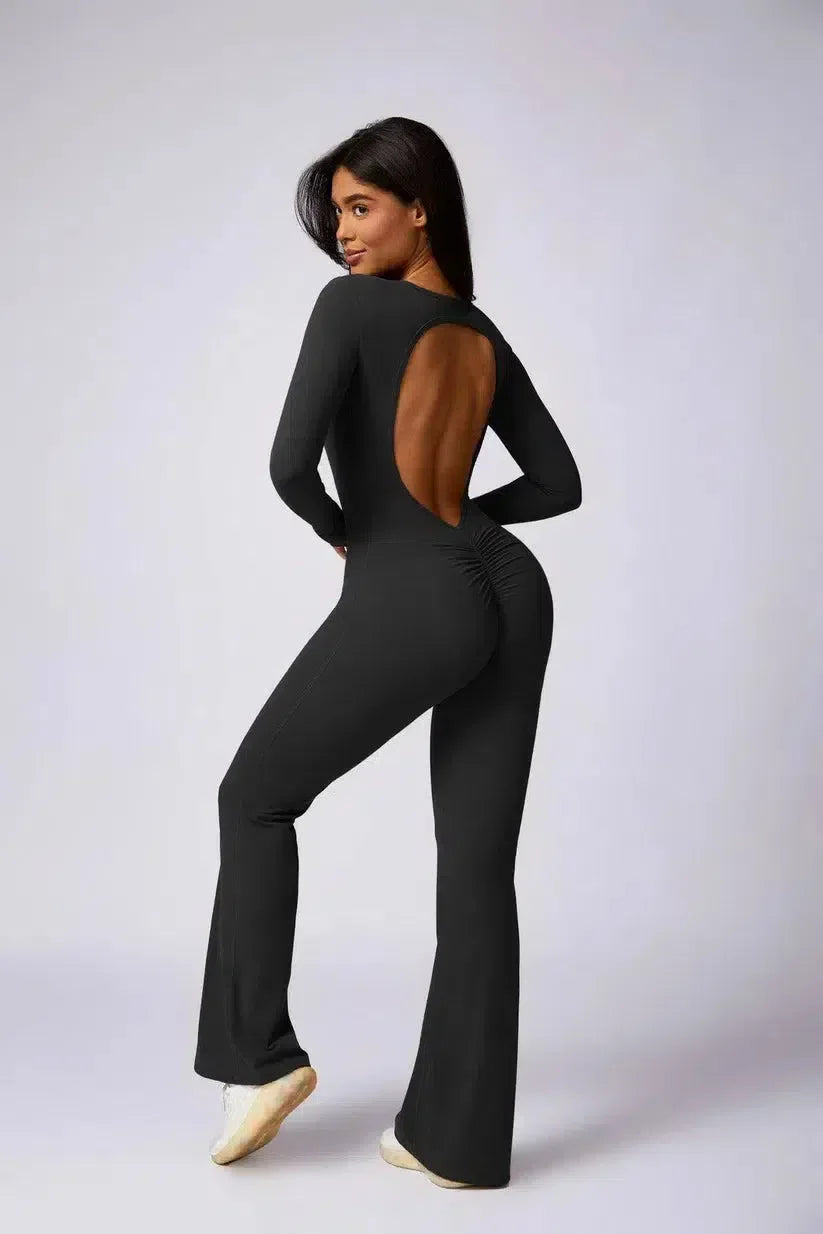 Zorina – Round neckline – Seamless gym jumpsuit-10174778868039-Ivory Ombre