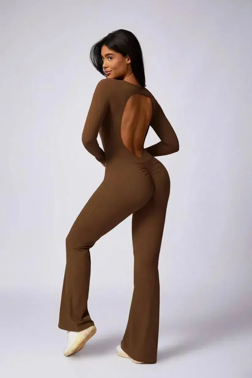 Zorina – Round neckline – Seamless gym jumpsuit-10174778868039-Ivory Ombre