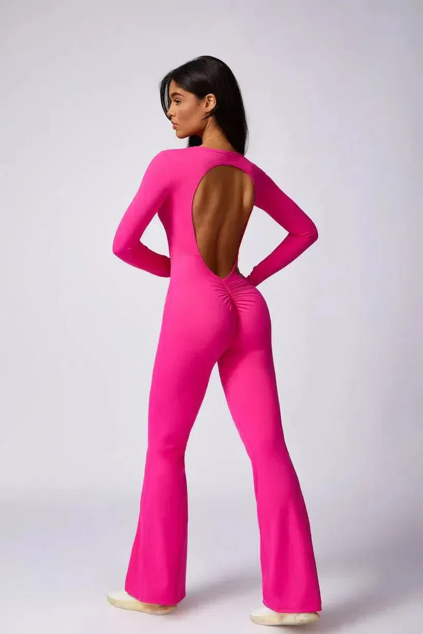 Zorina – Round neckline – Seamless gym jumpsuit-10174778868039-Ivory Ombre
