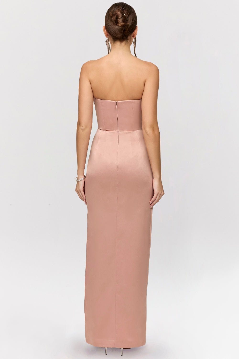 Straviana – Sleek satin drape – Strapless maxi dress