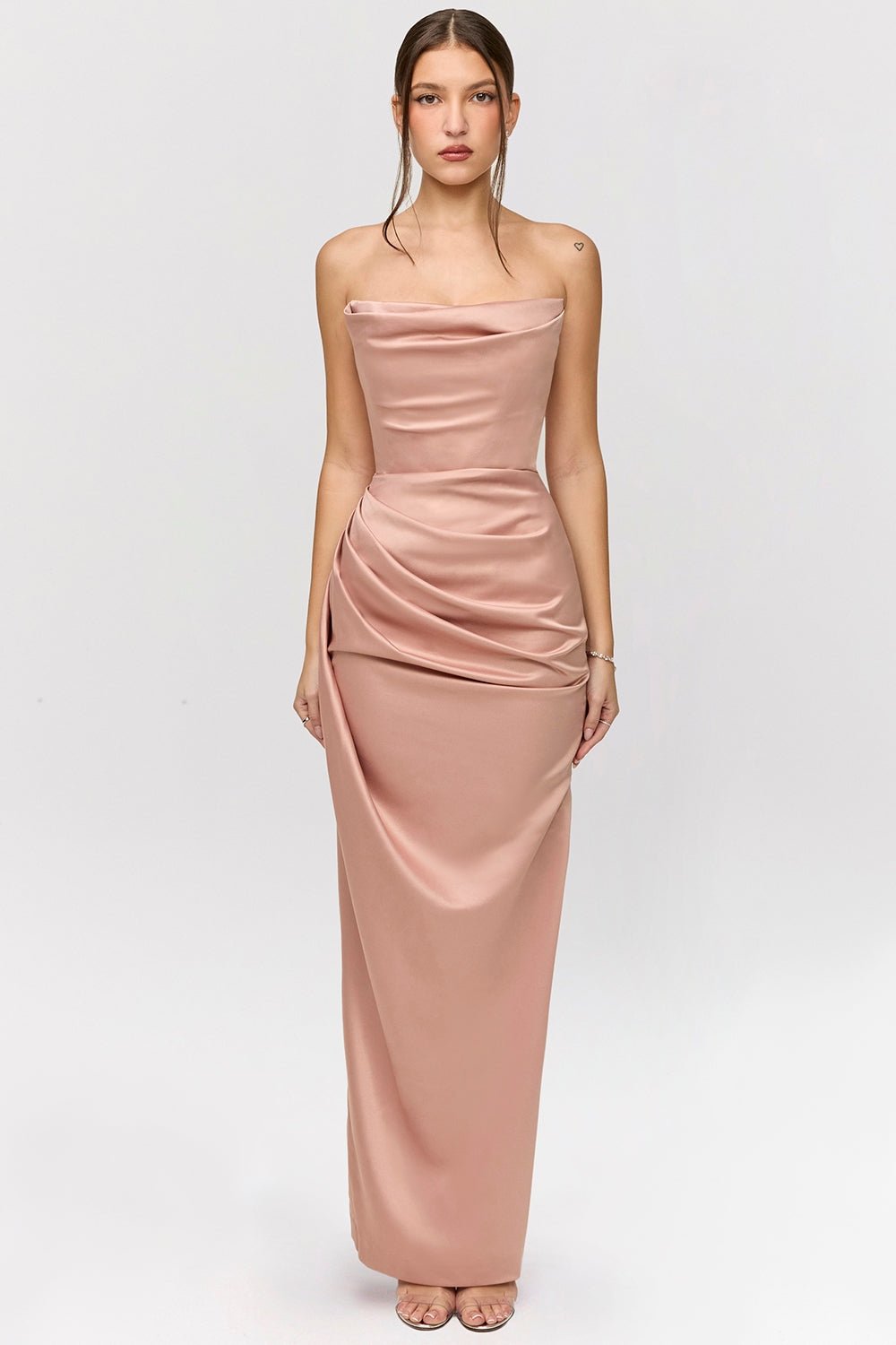 Straviana – Sleek satin drape – Strapless maxi dress