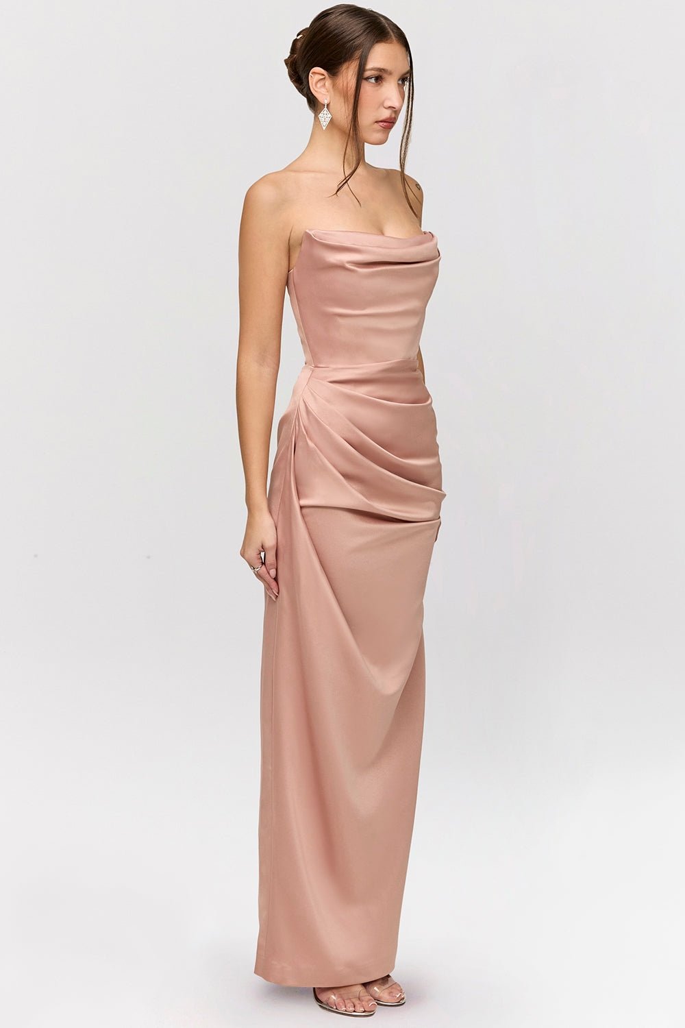 Straviana – Sleek satin drape – Strapless maxi dress