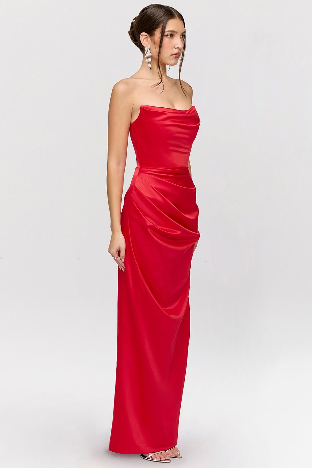 Straviana – Sleek satin drape – Strapless maxi dress