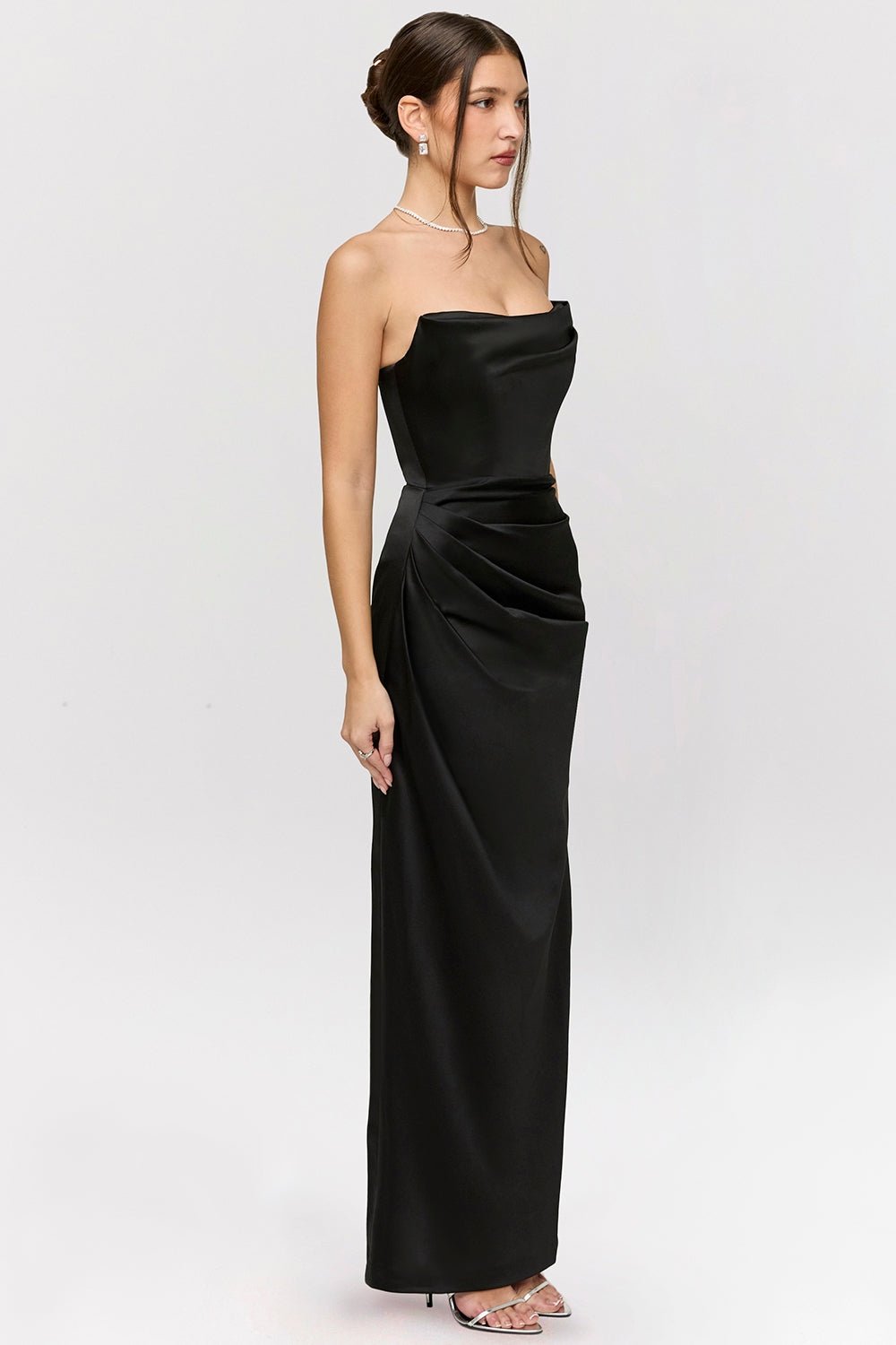 Straviana – Sleek satin drape – Strapless maxi dress