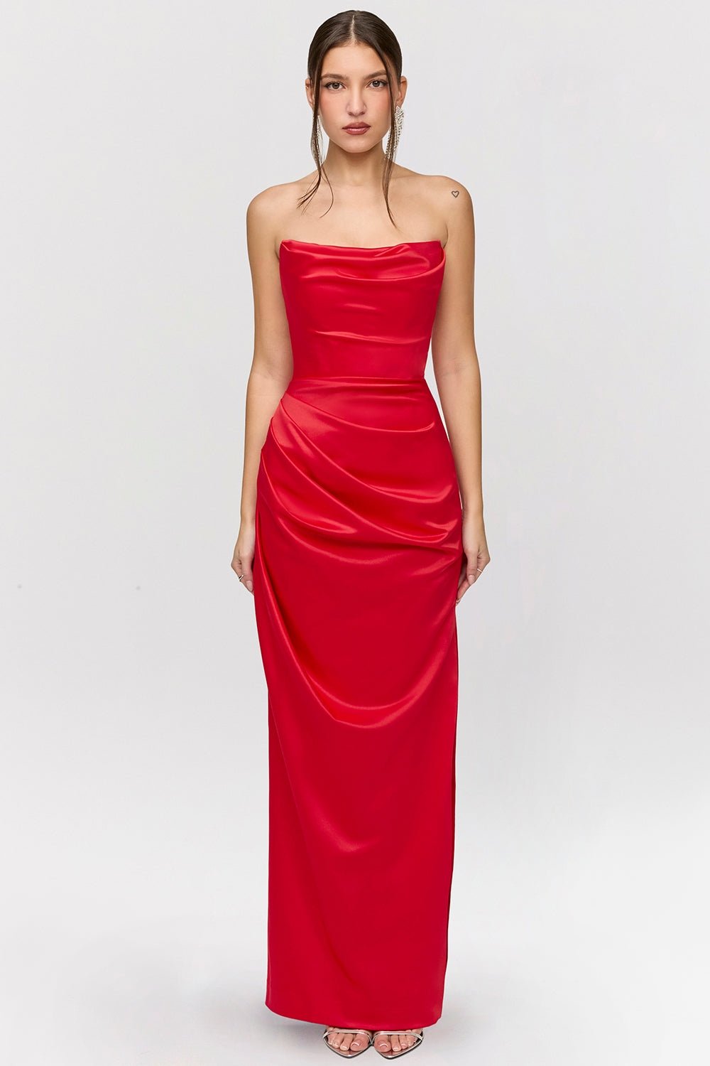 Straviana – Sleek satin drape – Strapless maxi dress